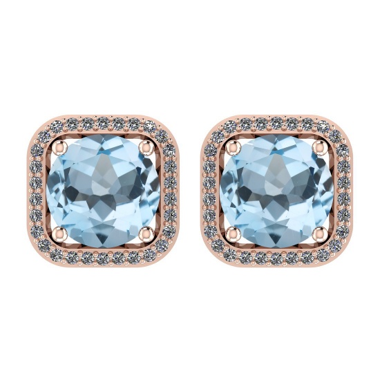 23.34 Ctw I2/I3 Blue Topaz And Diamond 14K Rose Gold Stud Earrings