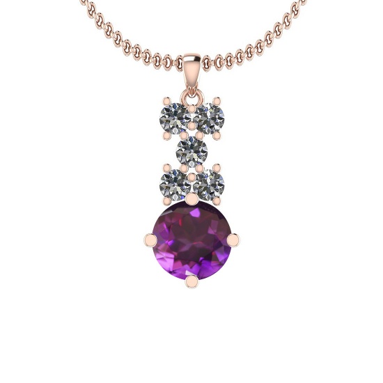 4.00 Ctw Amethyst And Diamond I2/I3 14K Rose Gold Necklace