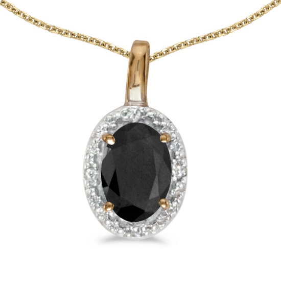 14k Yellow Gold Oval Onyx And Diamond Pendant