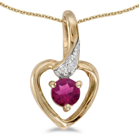 14k Yellow Gold Round Rhodolite Garnet And Diamond Heart Pendant 0.26 CTW