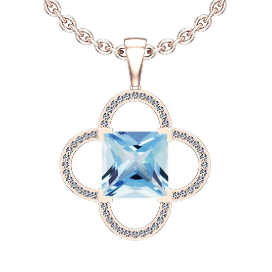 Certified 59.95 Ctw I2/I3 Blue Topaz And Diamond 14K Rose Gold Pendant