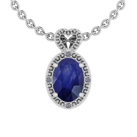 5.80 Ctw VS/SI1 Blue Sapphire And Diamond 14K Yellow Gold Pendant