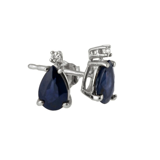 14k White Gold  Pear Shaped Sapphire And Diamond Earrings 0.46 CTW