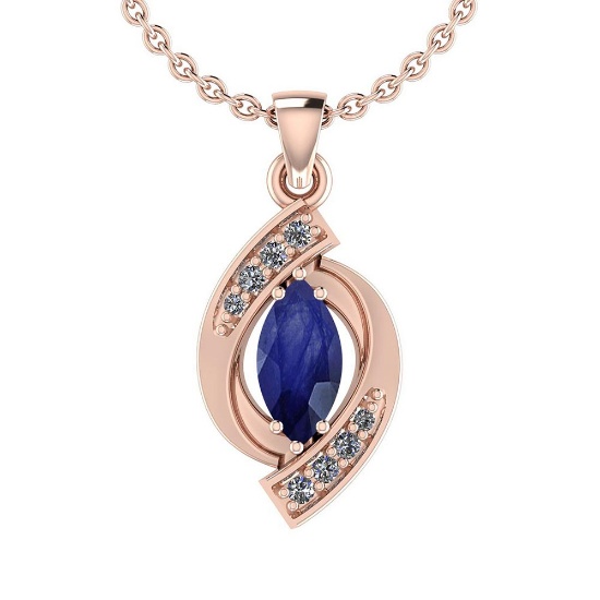 0.42 Ctw VS/SI1 Blue Sapphire And Diamond 14K White Gold Pendant