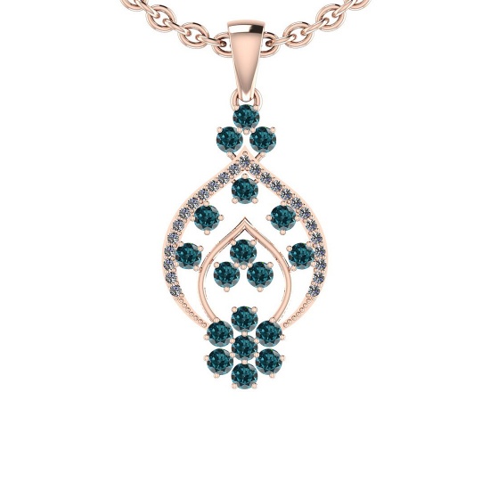 1.44 Ctw I2/I3 Treated Fancy Blue And White Diamond 10K Rose Gold Pendant