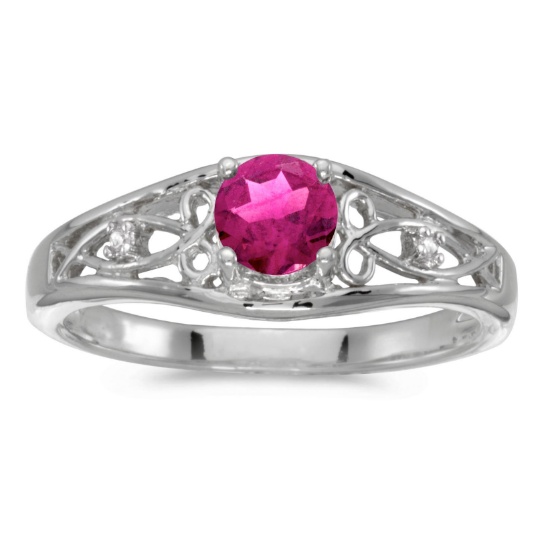 14k White Gold Round Pink Topaz And Diamond Ring 0.55 CTW