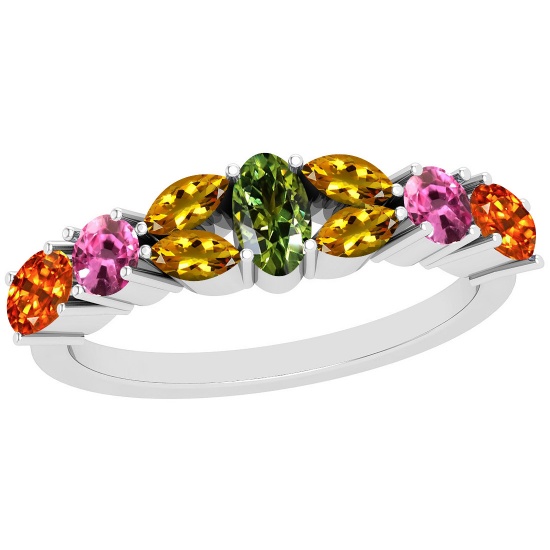 1.35 Ctw Multi Sapphire Platinum Ring