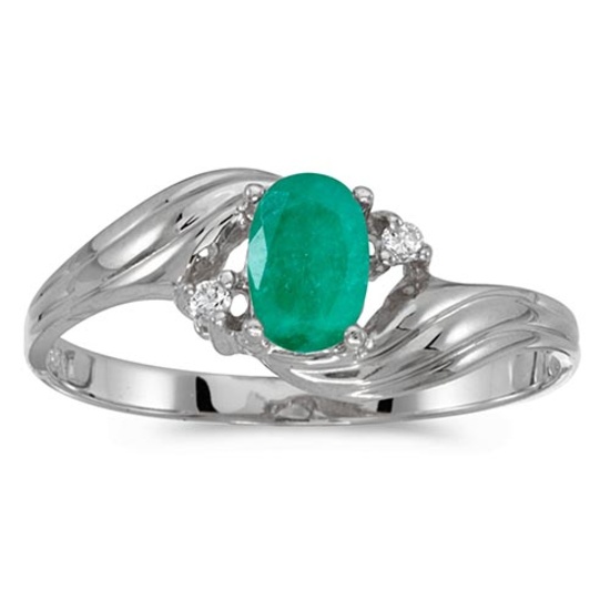 10k White Gold Oval Emerald And Diamond Ring