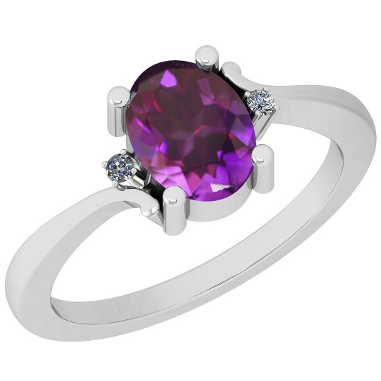 1.32 Ctw Amethyst And Diamond I2/I3 14K White Gold Ring