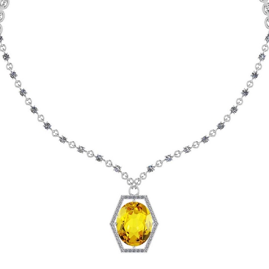 19.43 Ctw SI2/I1 Lemon Topaz And Diamond 14k White Gold Victorian Style Necklace