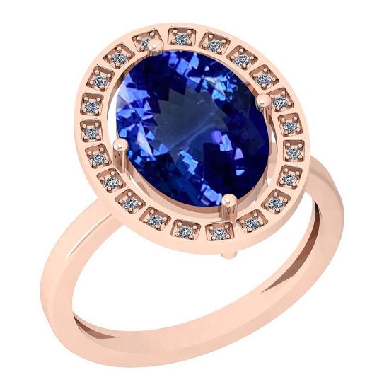 2.83 Ctw VS/SI1 Tanzanite And Diamond Platinum 14K Rose Gold Plated Ring