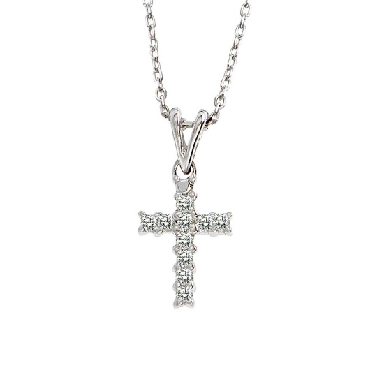 14K White Gold Diamond Cross Pendant