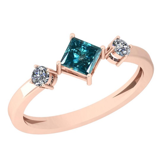 0.81 Ctw I1/I2 Treated Fancy Blue And White Diamond Platinum 14K Rose Gold Plated Ring