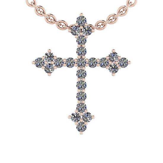 0.50 Ctw SI2/I1 Diamond 14K Rose Gold Cross Pendant