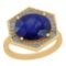 4.22 Ctw Blue Sapphire And Diamond I2/I3 14K Yellow Gold Vintage Style Ring