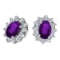 10k White Gold Oval Amethyst and .25 total CTW Diamond Earrings 0.9 CTW