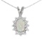 14k White Gold Oval Opal And Diamond Pendant