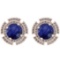 4.44 Ctw I2/I3 Blue Sapphire And Diamond 14K Rose Gold Stud Earrings