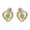 14k Yellow Gold Round Peridot And Diamond Heart Earrings 0.19 CTW