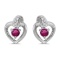 14k White Gold Round Rhodolite Garnet And Diamond Heart Earrings 0.25 CTW