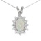 Certified 10k White Gold Oval Opal And Diamond Pendant