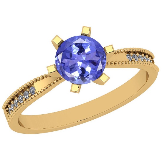 0.66 Ctw VS/SI1 Tanzanite And Diamond 14K Yellow Gold Ring