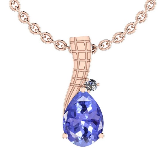 0.78 Ctw VS/SI1 Tanzanite And Diamond 14K Rose Gold Pendant