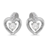 10k White Gold Pearl And Diamond Heart Earrings 0.01 CTW