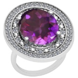 12.54 Ctw Amethyst And Diamond SI2/I1 14k White Gold Victorian Style Ring