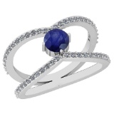 0.88 Ctw Blue Sapphire And Diamond I2/I3 14K White Gold Vintage Style Ring