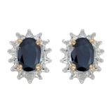 14k Yellow Gold Oval Sapphire And Diamond Earrings 0.82 CTW