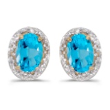 14k Yellow Gold Oval Blue Topaz And Diamond Earrings 0.82 CTW