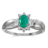 10k White Gold Oval Emerald And Diamond Ring 0.32 CTW