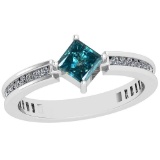 0.88 Ctw I2/I3 Treated Fancy Blue And White Diamond Platinum Ring