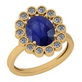 2.42 Ctw Blue Sapphire And Diamond I2/I3 14K Yellow Gold Vintage Style Ring