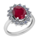 3.28 Ctw VS/SI1 Ruby And Diamond 14K White Gold Vintage Style Ring