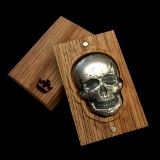 2 oz Silver Human Skull 3D Art Bar with Antique Finish and Display Box