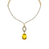 23.33 Ctw SI2/I1 Lemon Topaz And Diamond 14k Yellow Gold Victorian Style Necklace