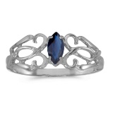 10k White Gold Marquise Sapphire Filagree Ring 0.21 CTW