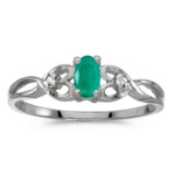 14k White Gold Oval Emerald And Diamond Ring 0.18 CTW