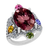 11.01 Ctw SI2/I1 Multi Sapphire,Pink Tourmaline And Diamond 14K White Gold Vingate Style Bridal Wedd