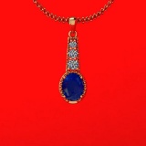 2.90 Ctw VS/SI1 Blue Sapphire And Diamond 14K Yellow Gold Necklace