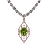 7.20 Ctw Peridot And Diamond I2/I3 14K Rose Gold Pendant Necklace
