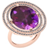 22.15 Ctw VS/SI1 Amethyst And Diamond 14k Rose Gold Victorian Style Ring