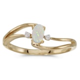14k Yellow Gold Oval Opal And Diamond Wave Ring 0.09 CTW