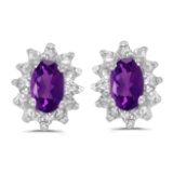 14k White Gold Oval Amethyst And Diamond Earrings 0.61 CTW