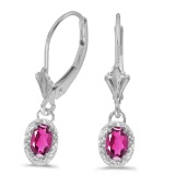 14k White Gold Oval Pink Topaz And Diamond Leverback Earrings 0.96 CTW