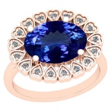 4.62 Ctw VS/SI1 Tanzanite And Diamond Platinum 14K Rose Gold Plated Vintage Style Ring