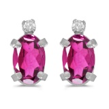 Sterling Silver Oval Pink Topaz and Diamond Earrings