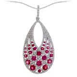 14k White Gold Ruby and Diamond Drop Pendant